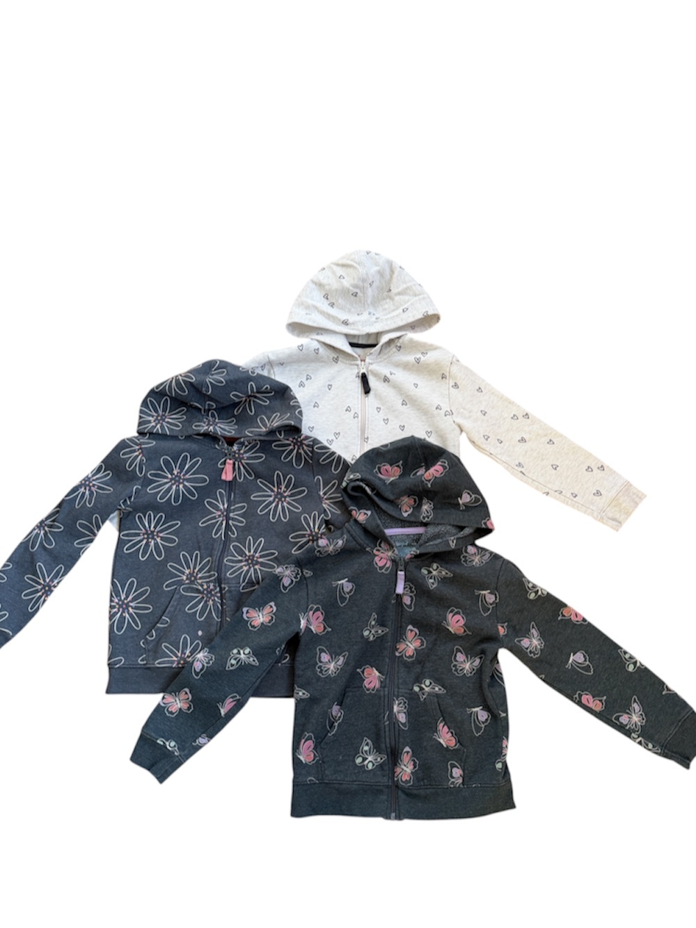 Cat & Jack Set of 3 Hooded Zip Sweatshirts in Charcoal & Cream with Pink Accents